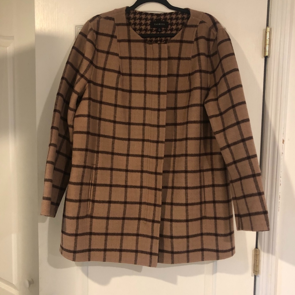 Talbots Brown Plaid Check Pea Coat